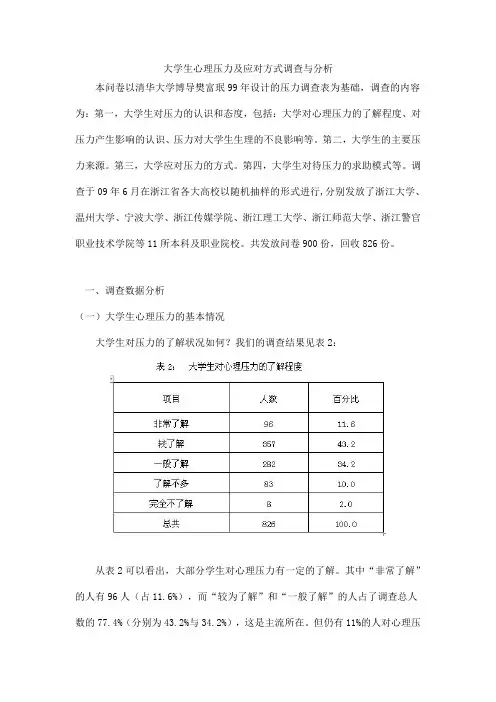 大学生心理压力及应对方式调查与分析