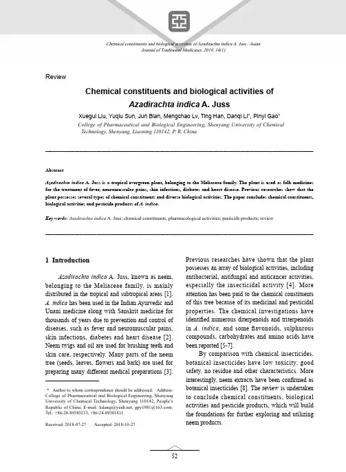 Chemical constituents and biological activities of Azadirachta indica A. Juss