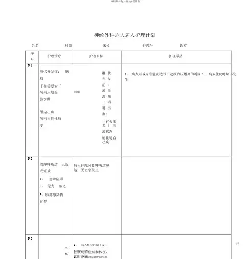 神经外科危重病人护理计划