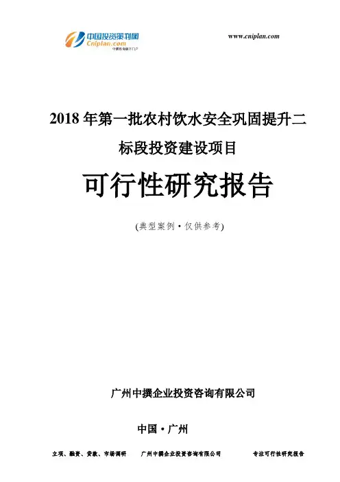 2018年第一批农村饮水安全巩固提升二标段投资建设项目可行性研究报告-广州中撰咨询