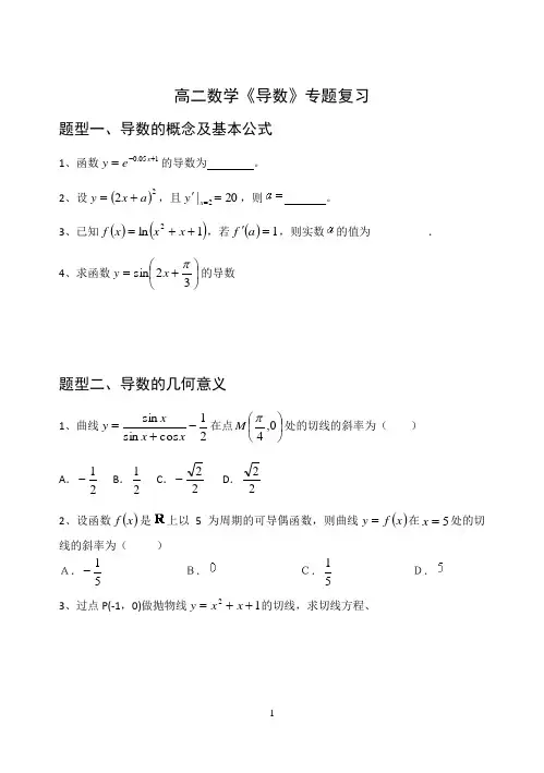 高二数学导数专题复习