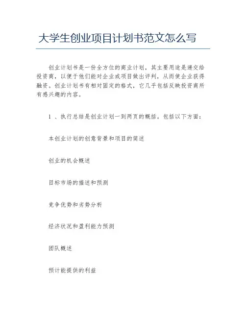 创业计划书大学生创业项目计划书范文怎么写