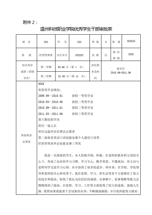 优干审批表