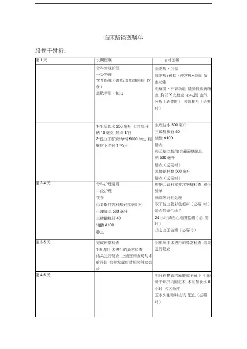 临床路径医嘱单