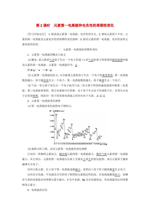 高中化学专题2元素第一电离能和电负性的周期性变化学案苏教版