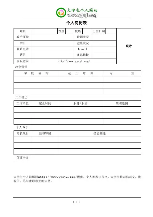 2019年个人简历表