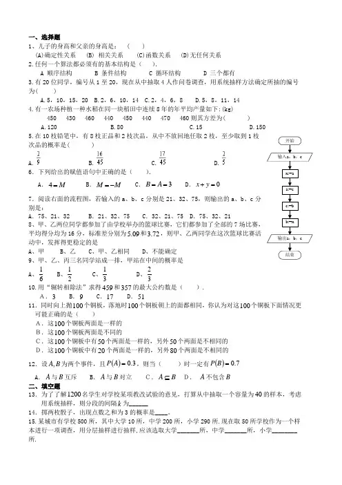高中数学人教版必修三期末试卷 2
