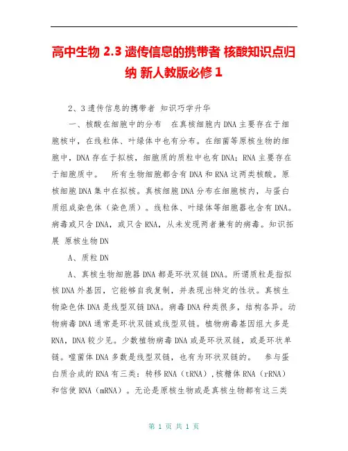 高中生物 2.3 遗传信息的携带者 核酸知识点归纳 新人教版必修1