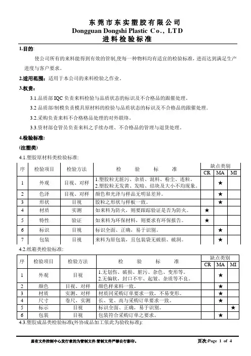 进料检验标准3-QS-01
