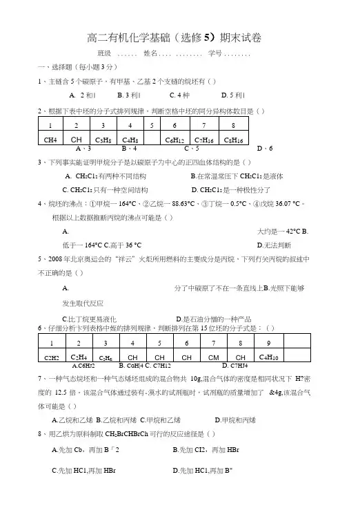 高二有机化学(选修5)期末试卷.docx