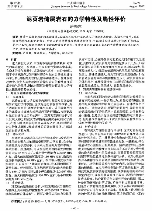 泥页岩储层岩石的力学特性及脆性评价