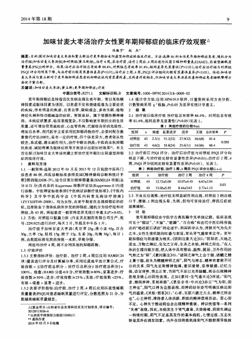 加味甘麦大枣汤治疗女性更年期抑郁症的临床疗效观察
