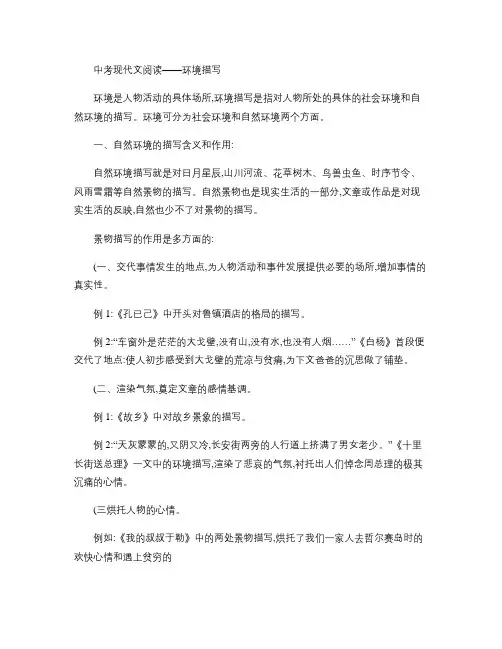 中考现代文阅读环境描写的作用(精)
