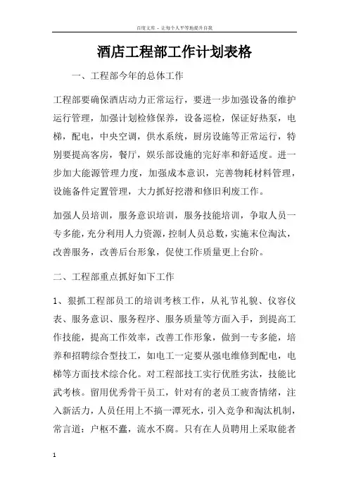 酒店工程部工作计划表格