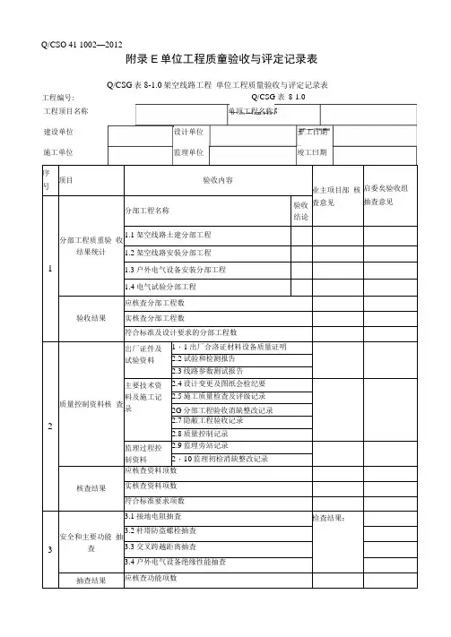 架空线路质量验评记录表