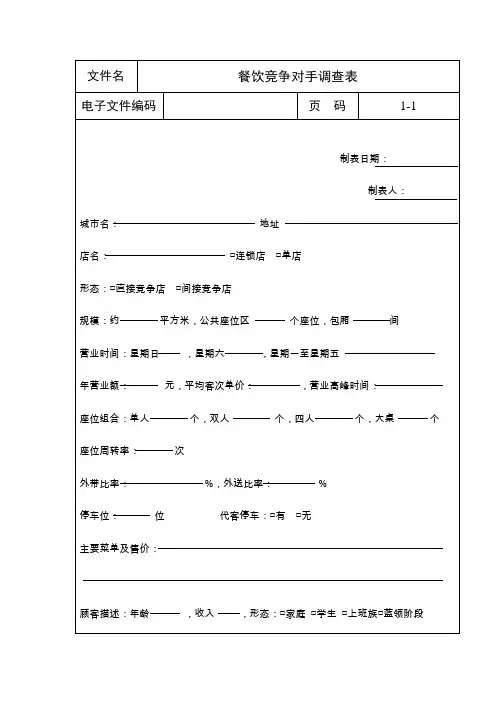 餐饮竞争对手调查表