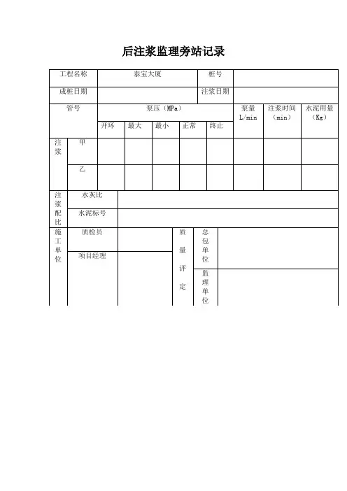 后注浆旁站记录表