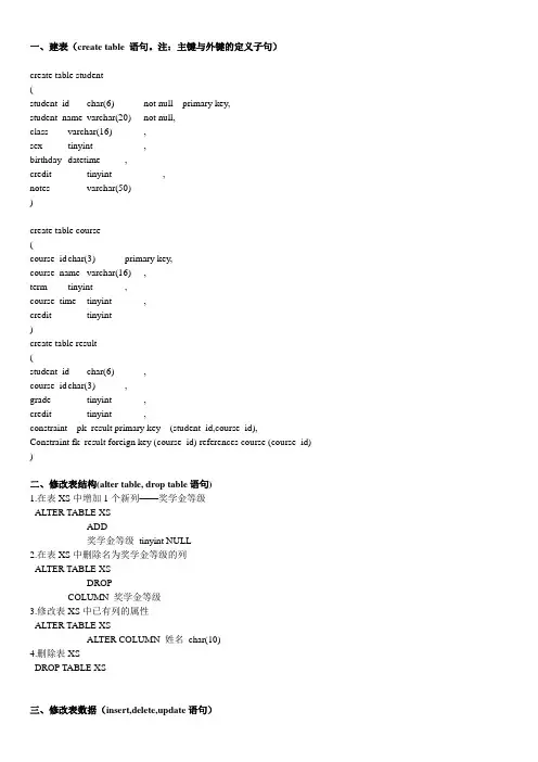 语句注主键与外键的定义子句)(精)