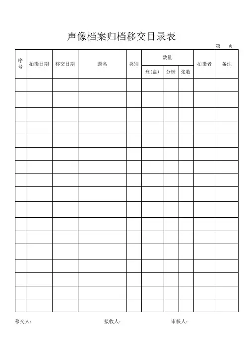 声像档案归档目录表