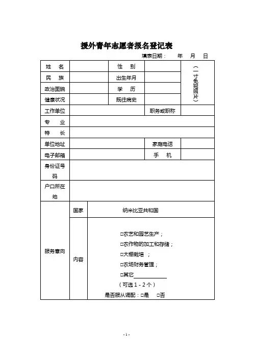 援外青年志愿者报名登记表