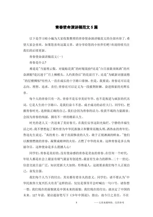 青春使命演讲稿范文5篇