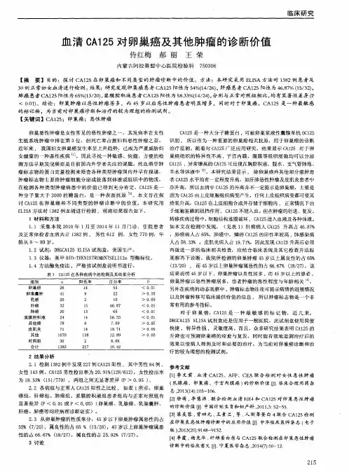 血清CA125对卵巢癌及其他肿瘤的诊断价值