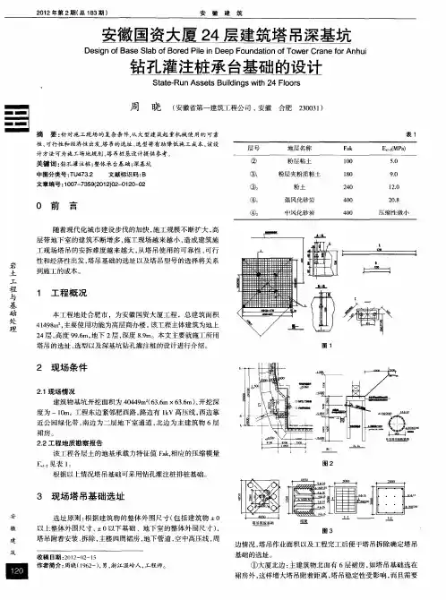 安徽国资大厦24层建筑塔吊深基坑钻孔灌注桩承台基础的设计