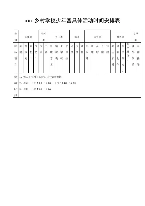 xxx乡村学校少年宫具体活动时间安排表