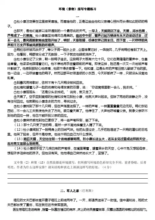 环境(景物)描写阅读专题练习