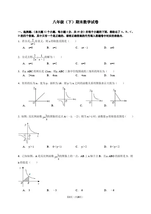 2015八年级(下)期末数学试卷附答案