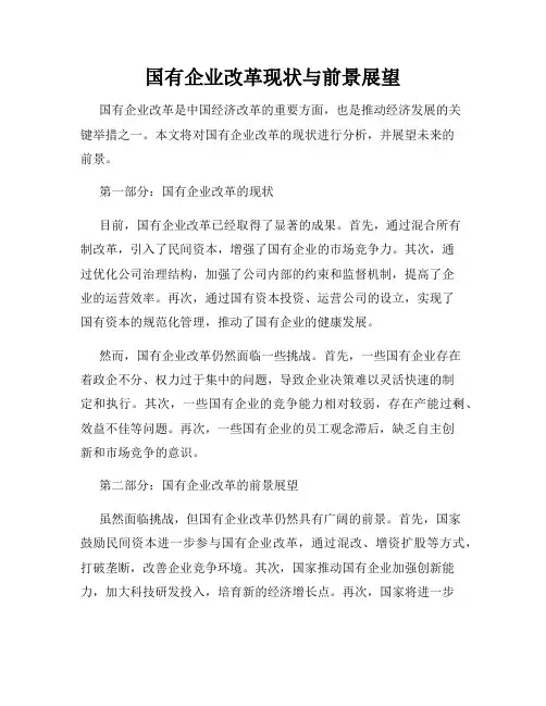 国有企业改革现状与前景展望