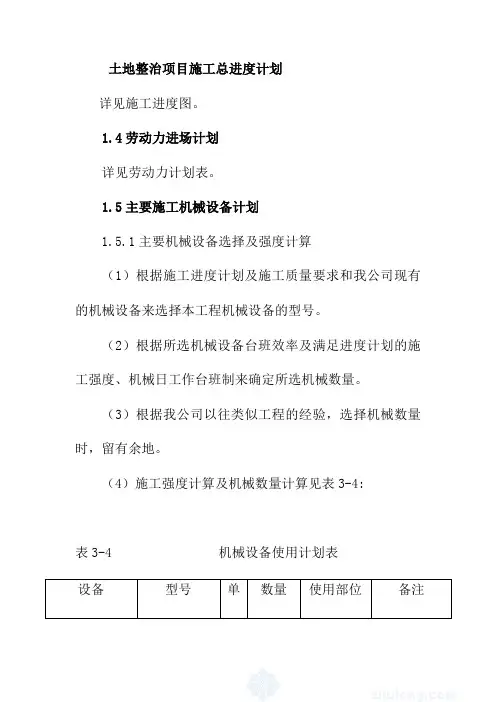 土地整治项目施工总进度计划