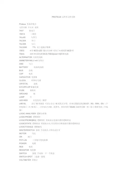 PROTEUS元件库元件名称