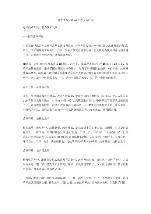 我看改革开放40年作文800字正式版