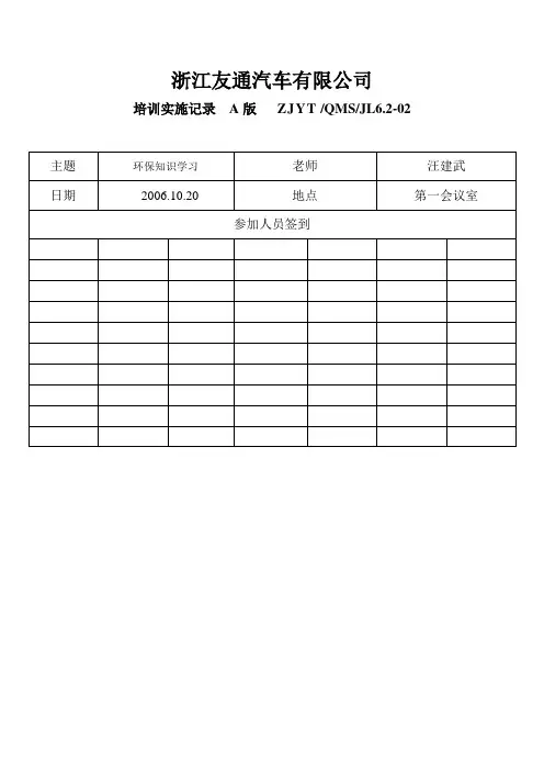 培训记录表环境保护相关知识的学习