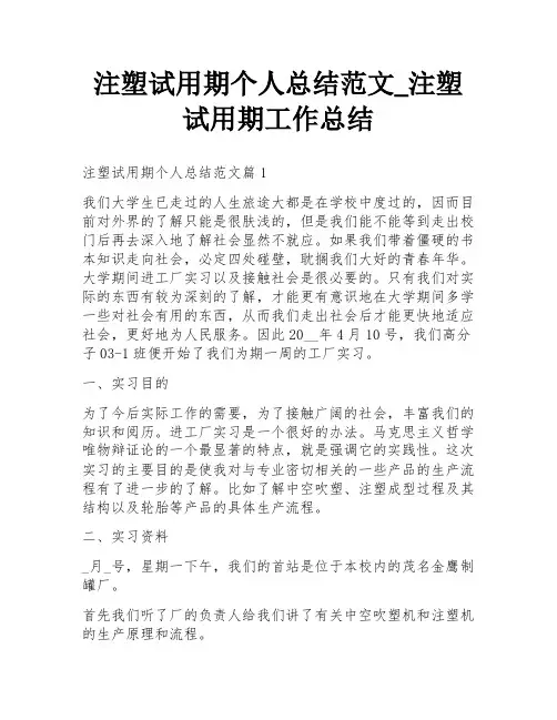 注塑试用期个人总结范文_注塑试用期工作总结