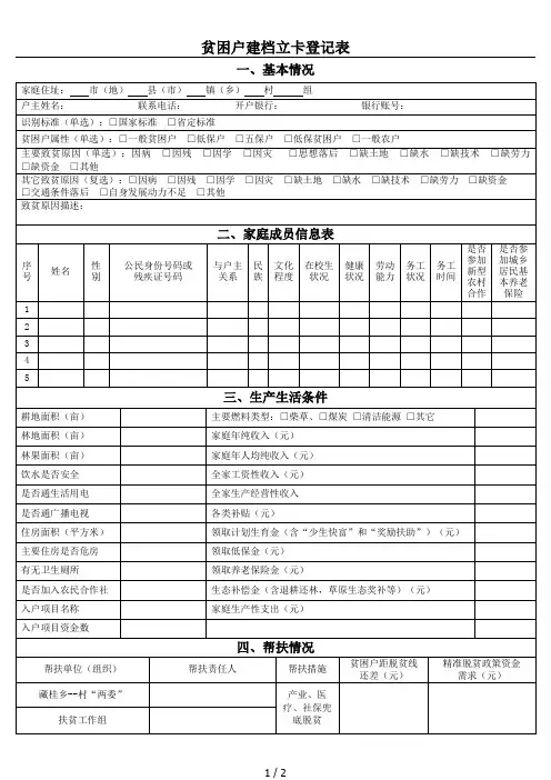 贫困户建档立卡登记表(XXX)