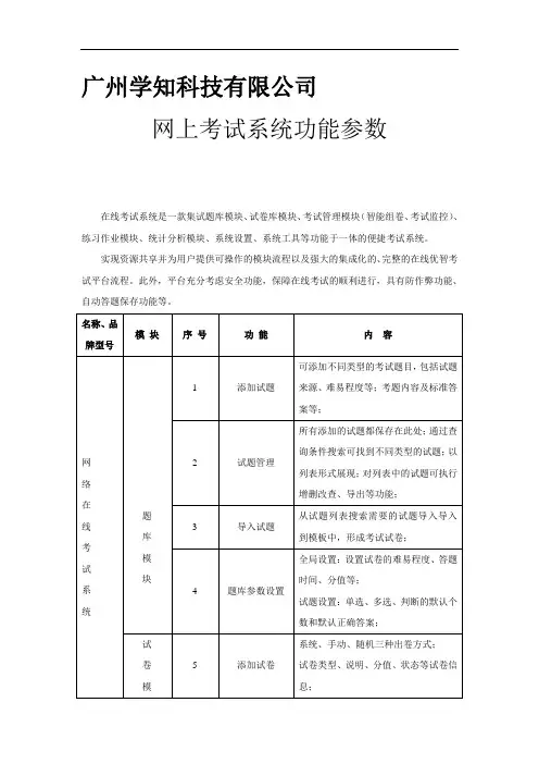 学知科技网上考试系统功能参数