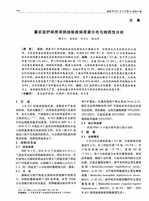 重症监护病房深部抽吸痰病原菌分布与耐药性分析