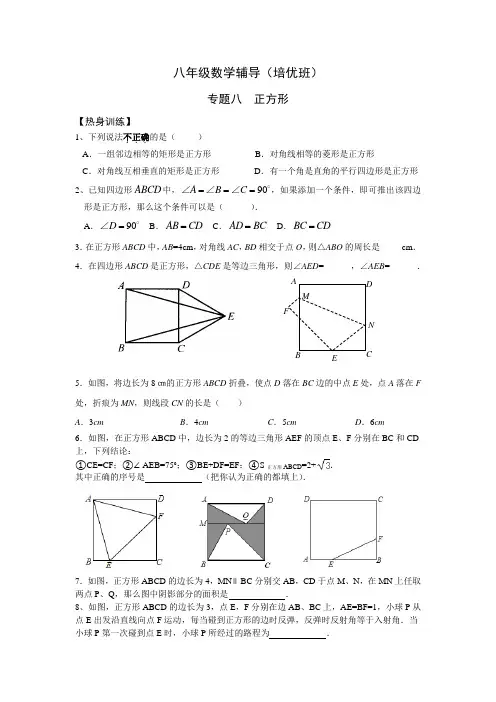 八年级数学辅导(培优班)专题八  正方形
