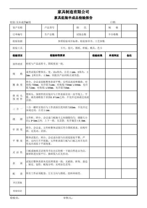 家具组装半成品检验报告