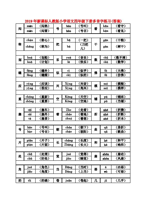 (小学教育)2019年新课标人教版小学语文四年级下册多音字练习(答案)
