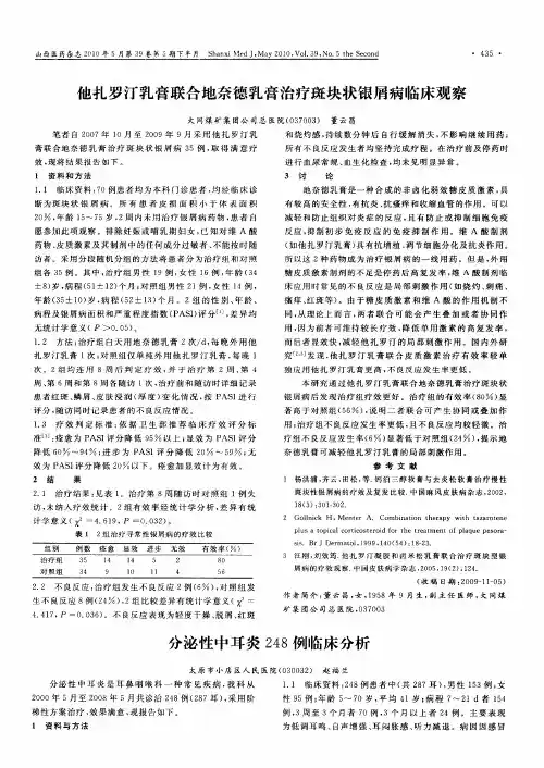 他扎罗汀乳膏联合地奈德乳膏治疗斑块状银屑病临床观察