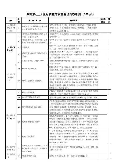 病理科医疗质量与安全管理考核细则