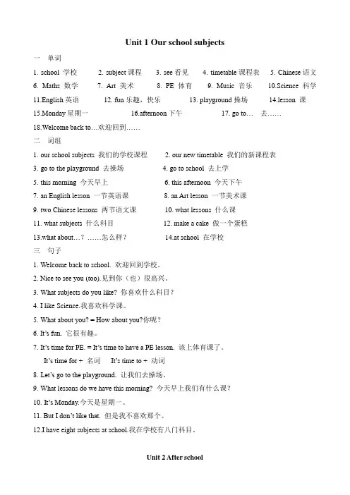 苏版四年级下册英语单词词组句子汇总