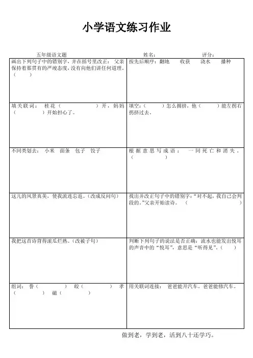 小学五年级语文练习作业06