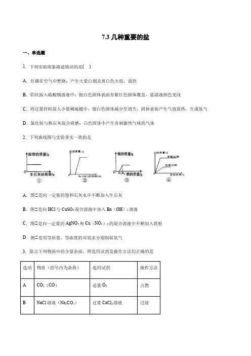 沪教版(全国)化学九年级下册第7章应用广泛的酸、碱、盐第3节几种重要的盐同步优化