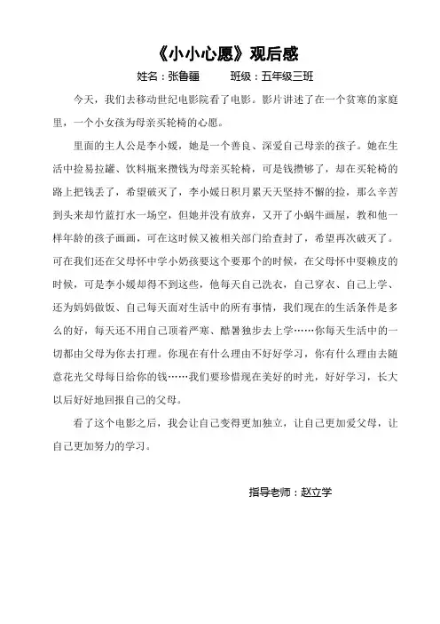 《小小心愿》观后感