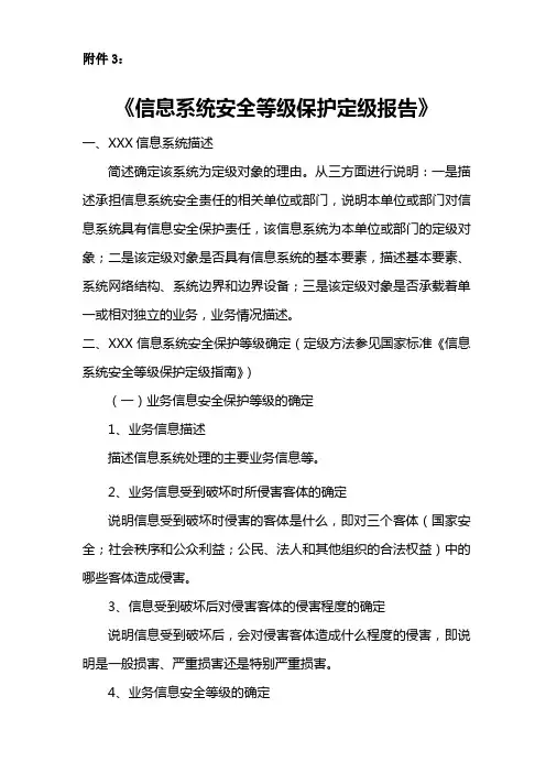 信息系统安全等级保护定级报告模板