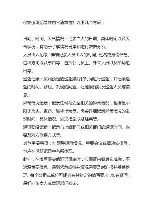 保安值班记录表内容